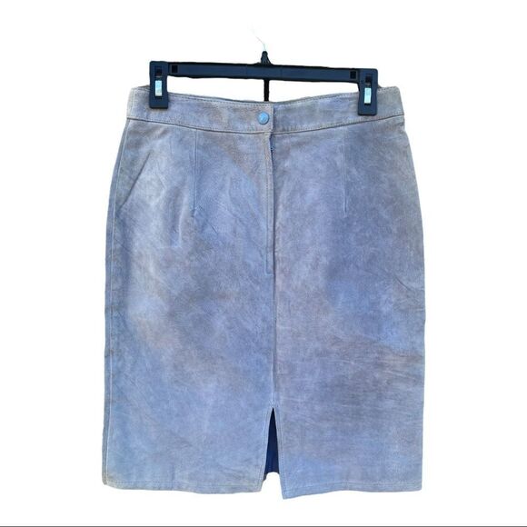 Vintage Chia Leather Skirt Size 12 Baby Powder Blue Lined High Waisted - Picture 2 of 6